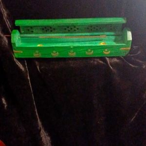 Casket Incense Cone Burner/ Storage , Brass Moon And Star.